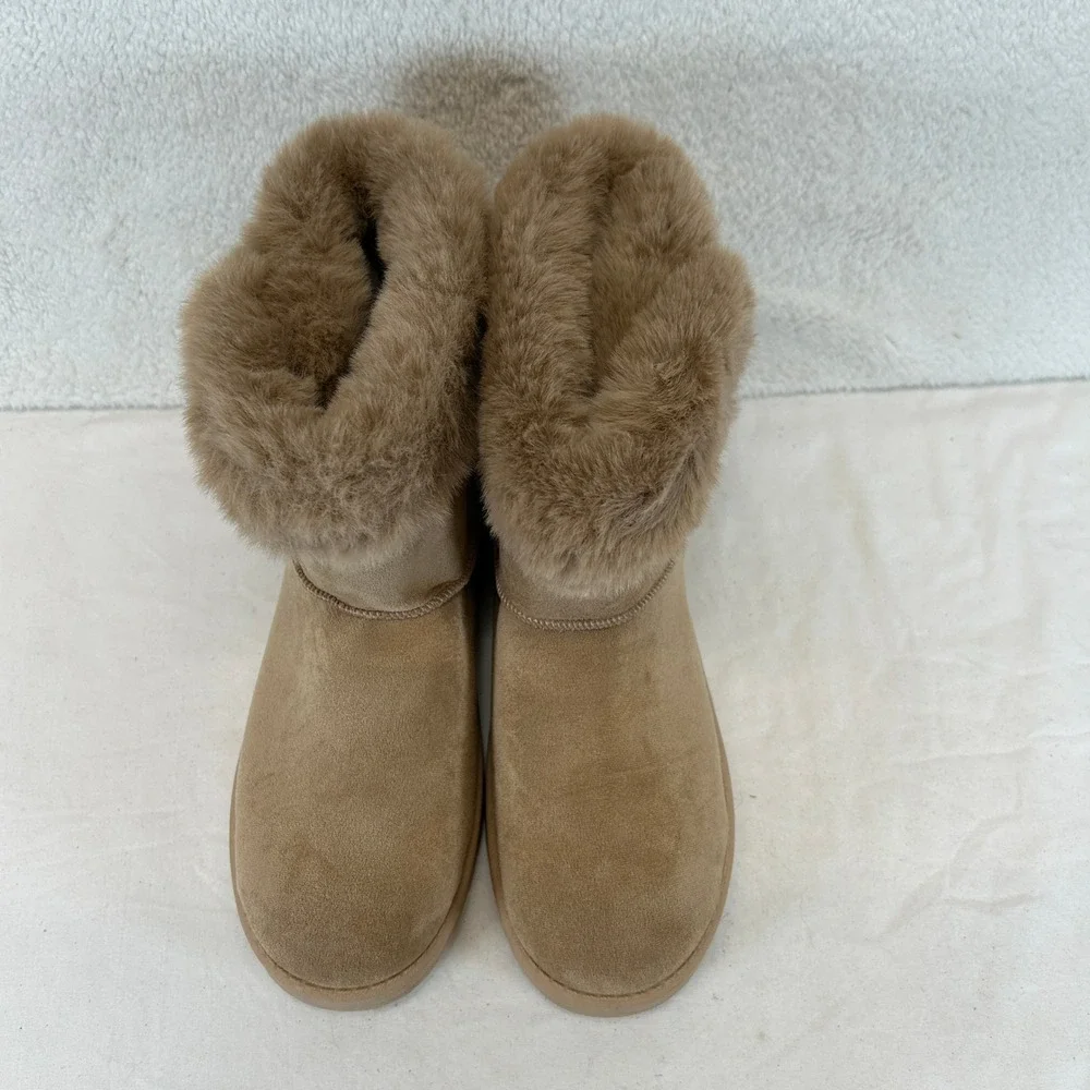White Mountain Incher Womens Boots Dark Beige Faux Fur‎ Trim Size 9 New